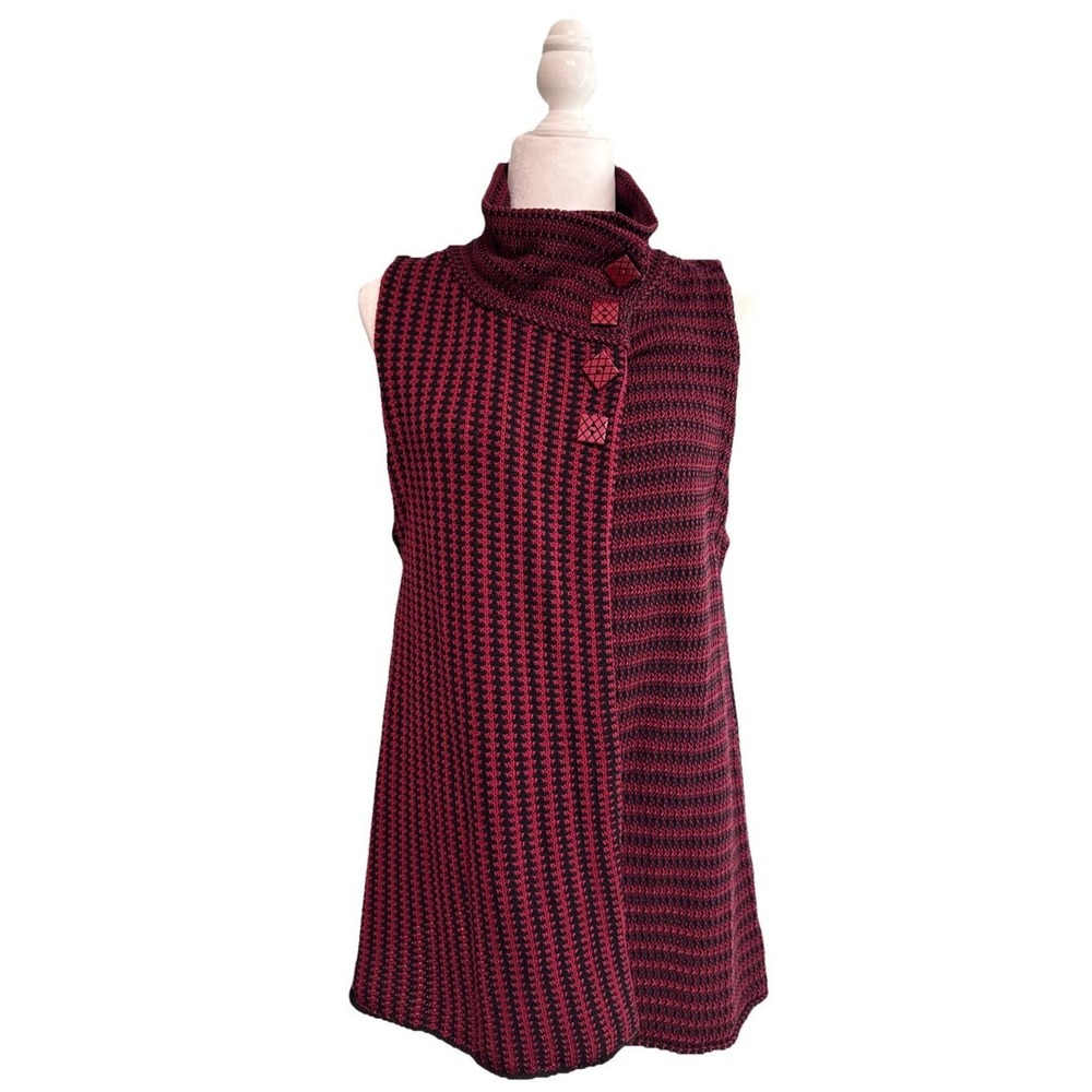 Habitat Mock Neck Cardigan Womens M Red Black Striped Knit Indie Lagenlook